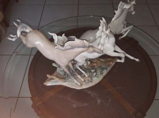 Lladro Born 1420 Three Wild Horses Porcelain Sculpture