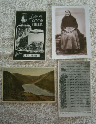 Four Postcards - Ireland - Book Of Kells,  Killarney,  Peig Sayers & Glendalough