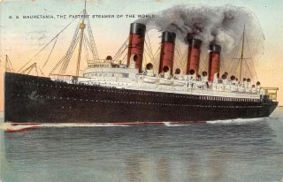 Ss Mauretania Ocean Liner Ship Transatlantic Cunard Line 1909 Postcard