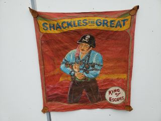 Vtg Circus Shackles The Great Painted Canvas Banner Sign Art