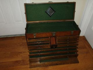 Antique H.  Gerstner & Sons 11 Drawer Large Oak Wood Machinist Tool Chest Box
