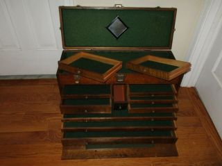 Antique H.  Gerstner & Sons 11 Drawer Large Oak Wood Machinist Tool Chest Box 7