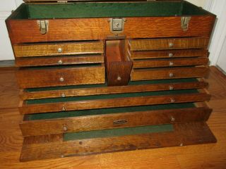 Antique H.  Gerstner & Sons 11 Drawer Large Oak Wood Machinist Tool Chest Box 9