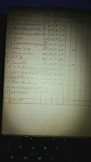 TABLET VINCE GIRONDA PERSONAL NOTES,  LOG OF FIRST WEEK HE BEGAN TRAINING 6