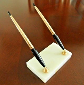 Parker 51 Presidential Desk Set - Two 14k Solid Gold Fountain Pens