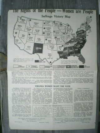 Votes For Women Suffrage Victory Map Virginia Carrie Catt Broadside 10 X 14