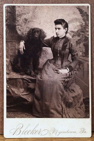 Young Woman And Her Dog Antique Cabinet Card Victorian Era Photograph Picture