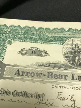 Lake ArrowHead California 1925 Arrow - Bear Lake Corporation Stock Certificate 5