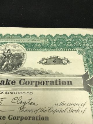 Lake ArrowHead California 1925 Arrow - Bear Lake Corporation Stock Certificate 6