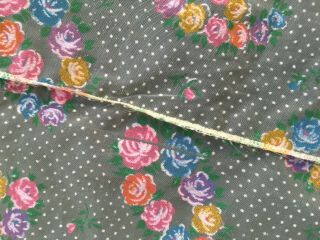 Vintage Flocked Swiss Dot Sheer Fabric 96 x 34 Floral Cabbage Roses Flowers 11