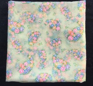 Vintage Flocked Swiss Dot Sheer Fabric 96 X 34 Floral Cabbage Roses Flowers