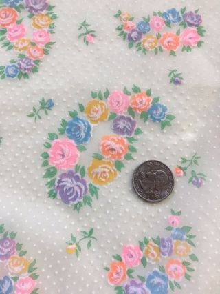 Vintage Flocked Swiss Dot Sheer Fabric 96 x 34 Floral Cabbage Roses Flowers 2