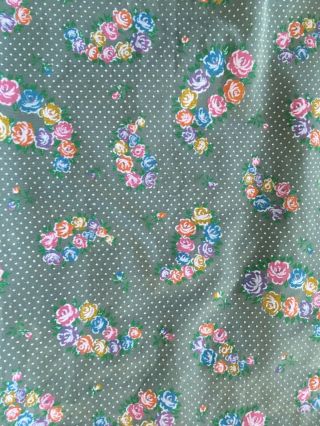 Vintage Flocked Swiss Dot Sheer Fabric 96 x 34 Floral Cabbage Roses Flowers 6