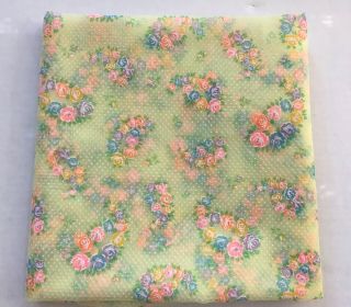 Vintage Flocked Swiss Dot Sheer Fabric 96 x 34 Floral Cabbage Roses Flowers 7