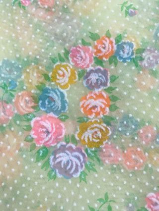 Vintage Flocked Swiss Dot Sheer Fabric 96 x 34 Floral Cabbage Roses Flowers 9
