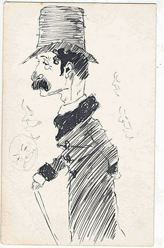 Hand Drawn Postcard Of An Edwardian Gentleman.  Sent To Miss F.  M.  Read,  C1910
