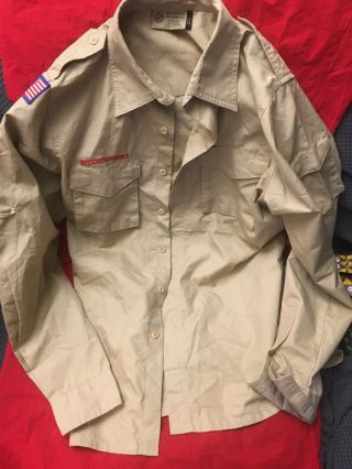 Mens Adult Small Boy Scouts Of America Bsa Tan Uniform Long Sleeve Shirt