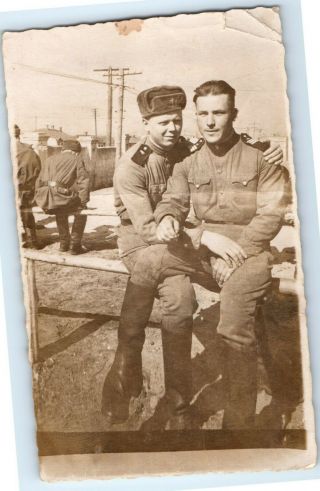 Vintage Photo Cute Soldiers Couple Man Hugging Love Men Embrace Gay R18