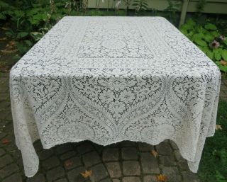 Vtg Quaker Lace Tablecloth Tag 2130 82x62 Ornate Design Dense Cotton Loops