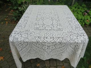 Vtg Quaker Lace Tablecloth TAG 2130 82X62 Ornate Design Dense Cotton Loops 2