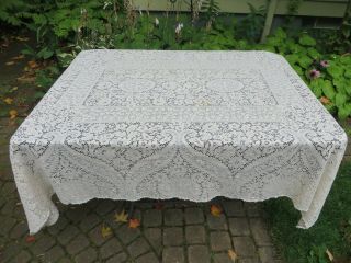 Vtg Quaker Lace Tablecloth TAG 2130 82X62 Ornate Design Dense Cotton Loops 3