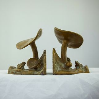 Antique Mcclelland Barclay Signed Bronze Bookends Mushroom Sculpture Fairy Tales