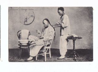 Old Postcard China Shanghai Chinese Barber 1913 To Finland