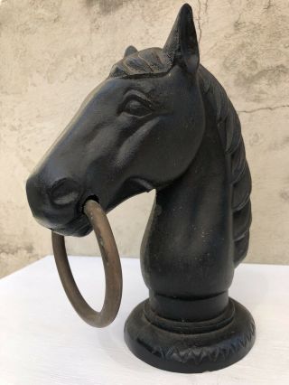 Vintage Cast Iron Horse Head Hitching Post Cap Topper Tether With Ring