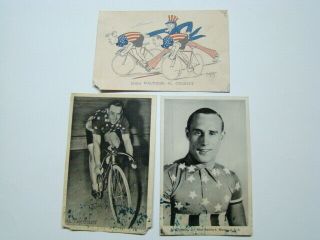 (3) 1937 Al Crossley & Jimmy Walthour Postcards 6 Day Bicycle Race Paris France