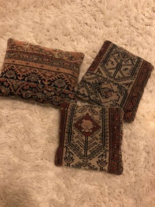 Set 3 Vintage Persian Rug Fragment Pillows.