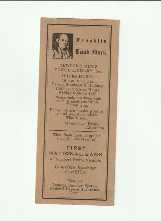 Franklin Bookmark - Newport News,  Va - First Nat 