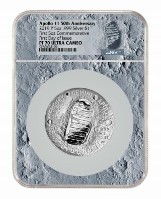 2019 Apollo 11 50th Commem 5 Oz Silver Dollar Ngc Pf70 Fdi Moon Core Sku56514