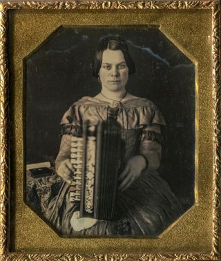 6th Plate Daguerreotype Of A Woman With An Accordion