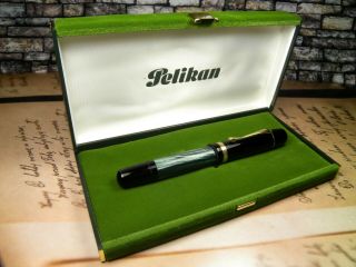 Vintage " Pelikan 100n " Fountain Pen - Pearl Sage Green Marbled - 14k Nib - Germany