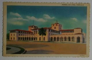 Vintage Linen Hawaii Postcard Federal Building Honolulu Palace Square