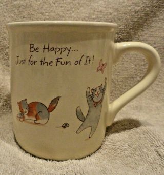 Vintage 1987 Hallmark Coffee Cup Mug Be Happy Just For Fun Cats Playing Mug Mate