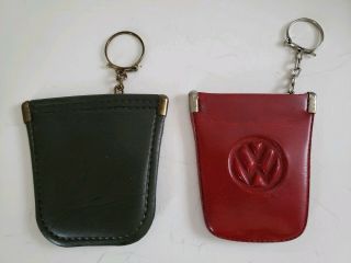 2 Vintage Leather Bell Shaped Key Chains Keepers Red - Vw Black - Unbranded