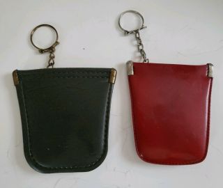 2 Vintage Leather Bell Shaped Key Chains Keepers Red - VW Black - Unbranded 2