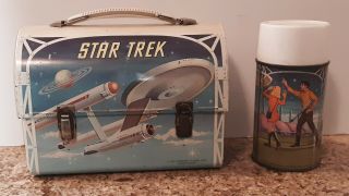 Star Trek Vintage Metal Lunch Box With Thermos (antique 1968 Aladdin Industries)