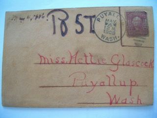 Leather Postcard.  I ' M Wearing My Heart Away For You.  Posted 1906.  Puyallup Wash. 2