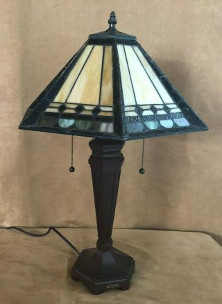 Quoizel Stained Glass Style 24 " Table Lamp Mission Arts Craft Brown Green