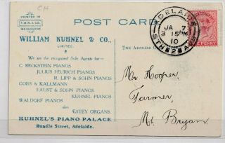 VINTAGE POSTCARD F.  W.  NIVEN ADVERTISING KUHNUL PIANO ' S ADELAIDE S.  AUST 1900s 2
