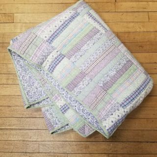 Vintage The Company Store Twin Patchwork Floral Quilt With Sham Lilac Plaid