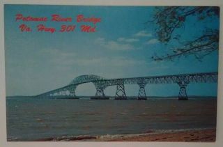 Vintage Maryland Postcard Potomac River Bridge Virginia Hwy 301 Md Built 1940