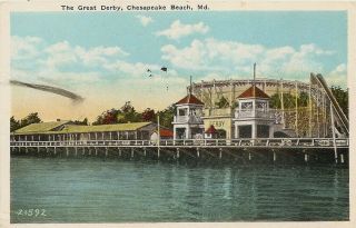 Maryland Roller Coaster Postcard Chesapeake Beach Md 1920 Amusement Park Derby