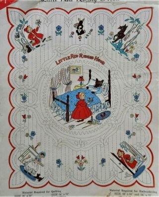 Rare Vintage 50s Progress Little Red Riding Hood Crib Nursery Applique Quilt Kit