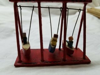 Erzgebirge Vintage German Hand Carved Swing With 3 Boats And Children