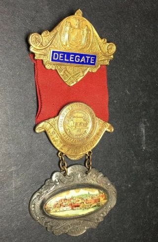 Firemens Association State Of Ny Convention Badge Medal Newburgh 1912 Antique