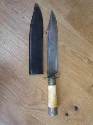 Antique American Circa Mid 1800s Bowie Knife,  15.  75 " Length With Leather Guard