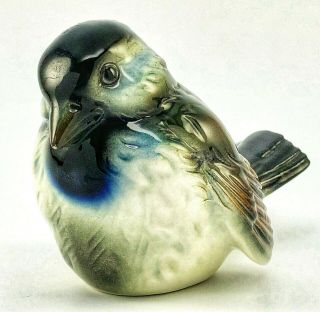 Vintage Goebel West Germany Porcelain Sparrow Bird Figurine Brown Blue Black